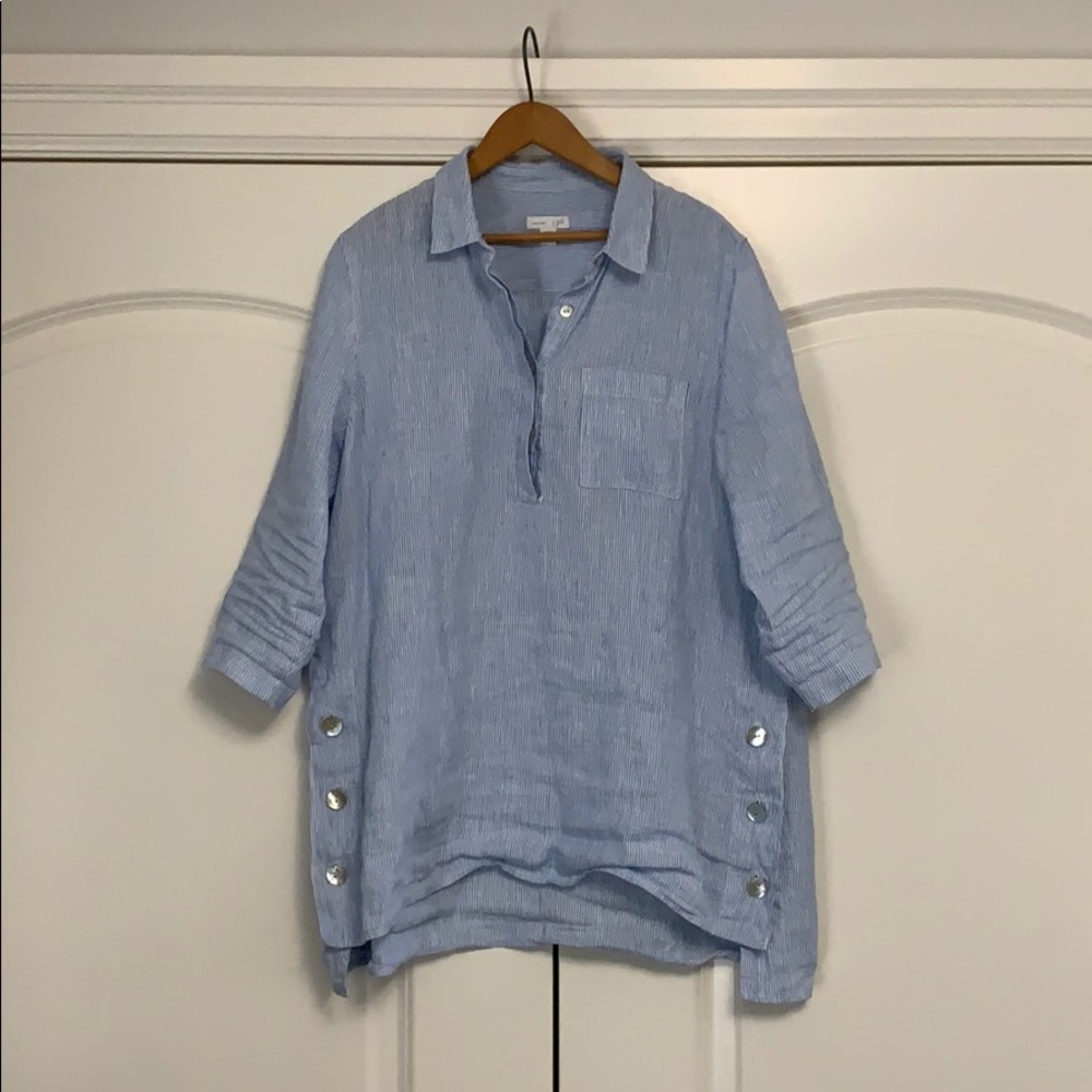 ❤️J Jill Striped Linen Tunic Popover Blue White S